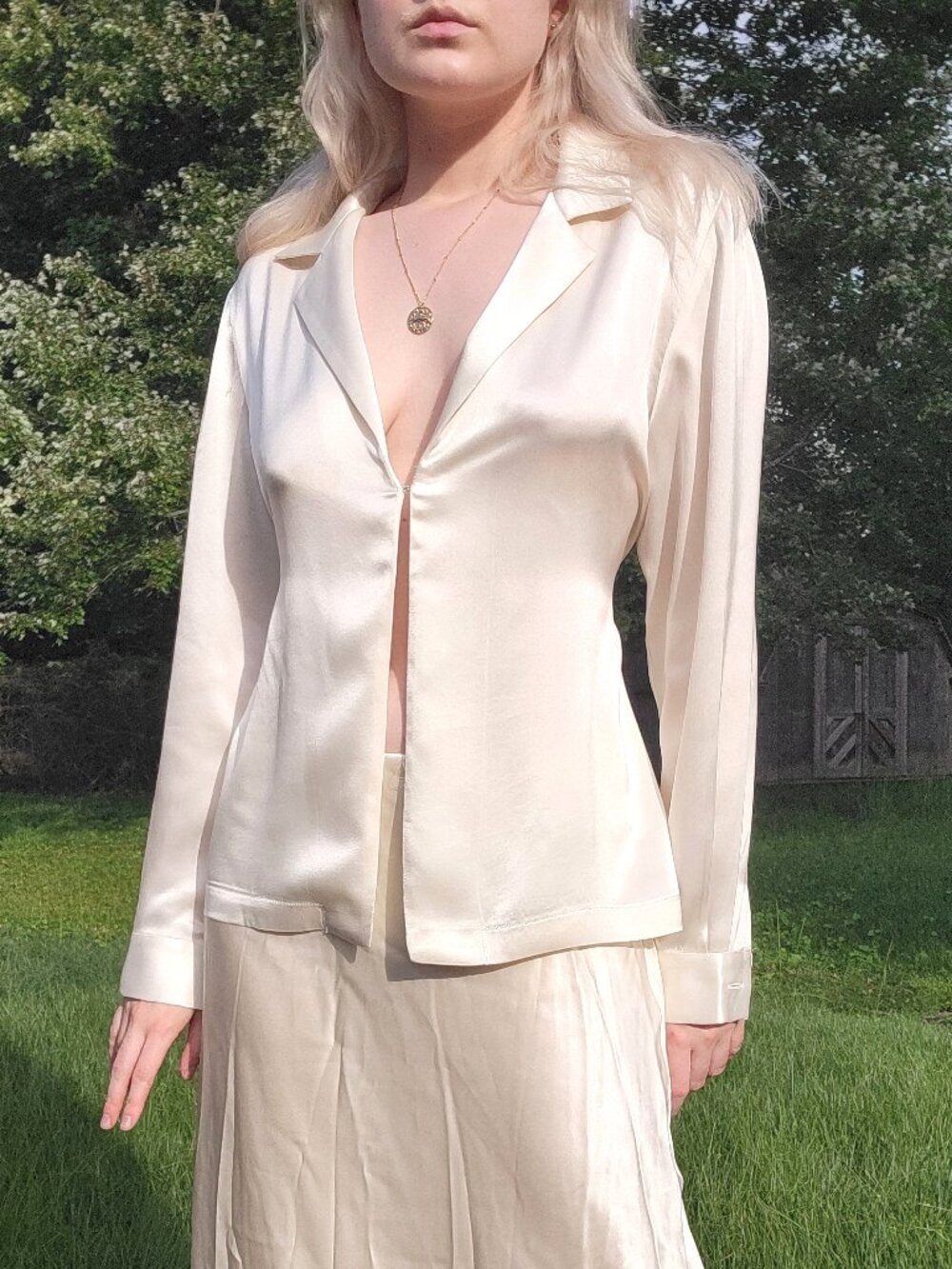 ₊˚🪞⊹ Mirror Palais Great Expectations ivory silk satin blouse ✧🪞˚.